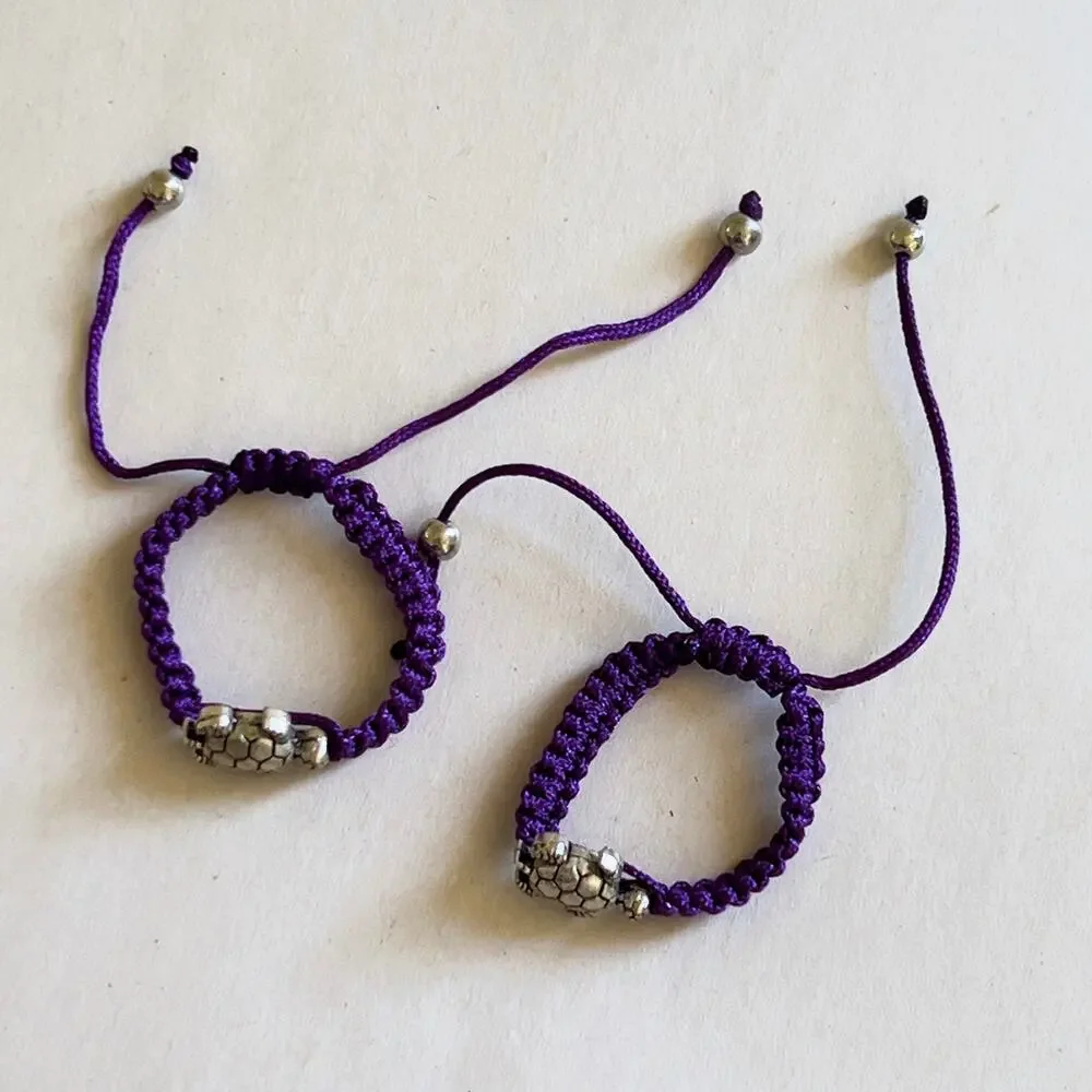 Turtle Purple Adjustable Bracelet Silver Tone Charm Children's Size Handmade